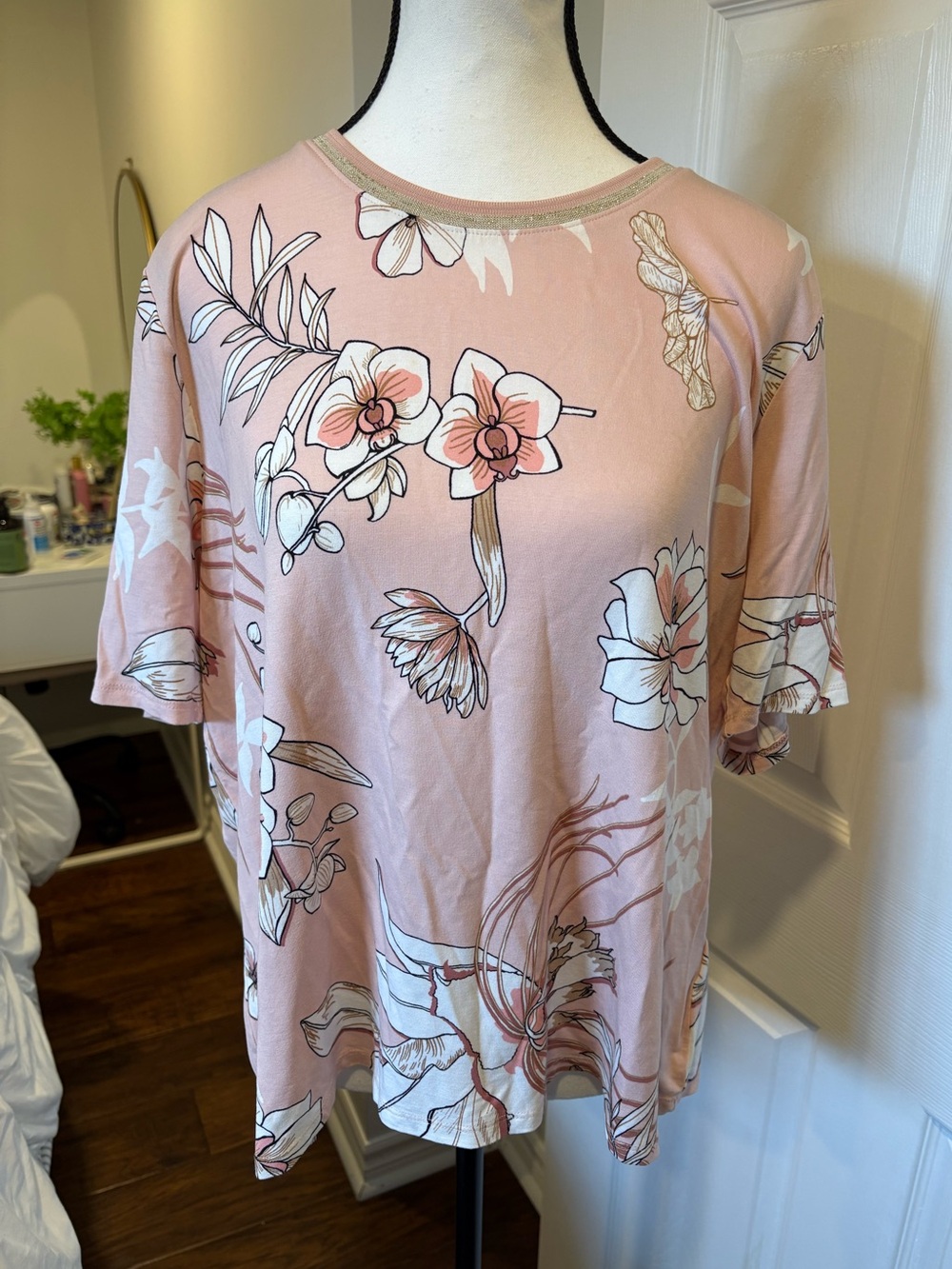 Betty Barclay Blush Pink Floral Stretch Top Size 18 Boho Cottagecore